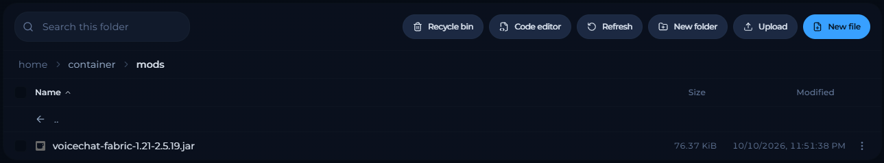 The uploaded jar in the mods folder